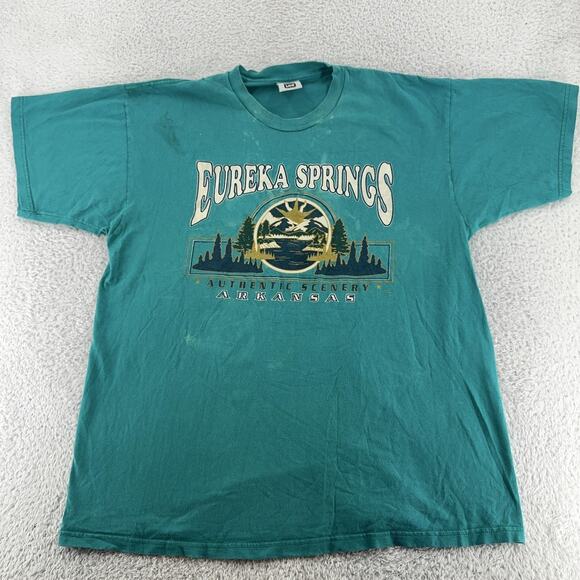 Vintage Eureka Springs Shirt Mens XL Green Arkansas Scenic Graphic Lee USA 90s - Picture 2 of 11